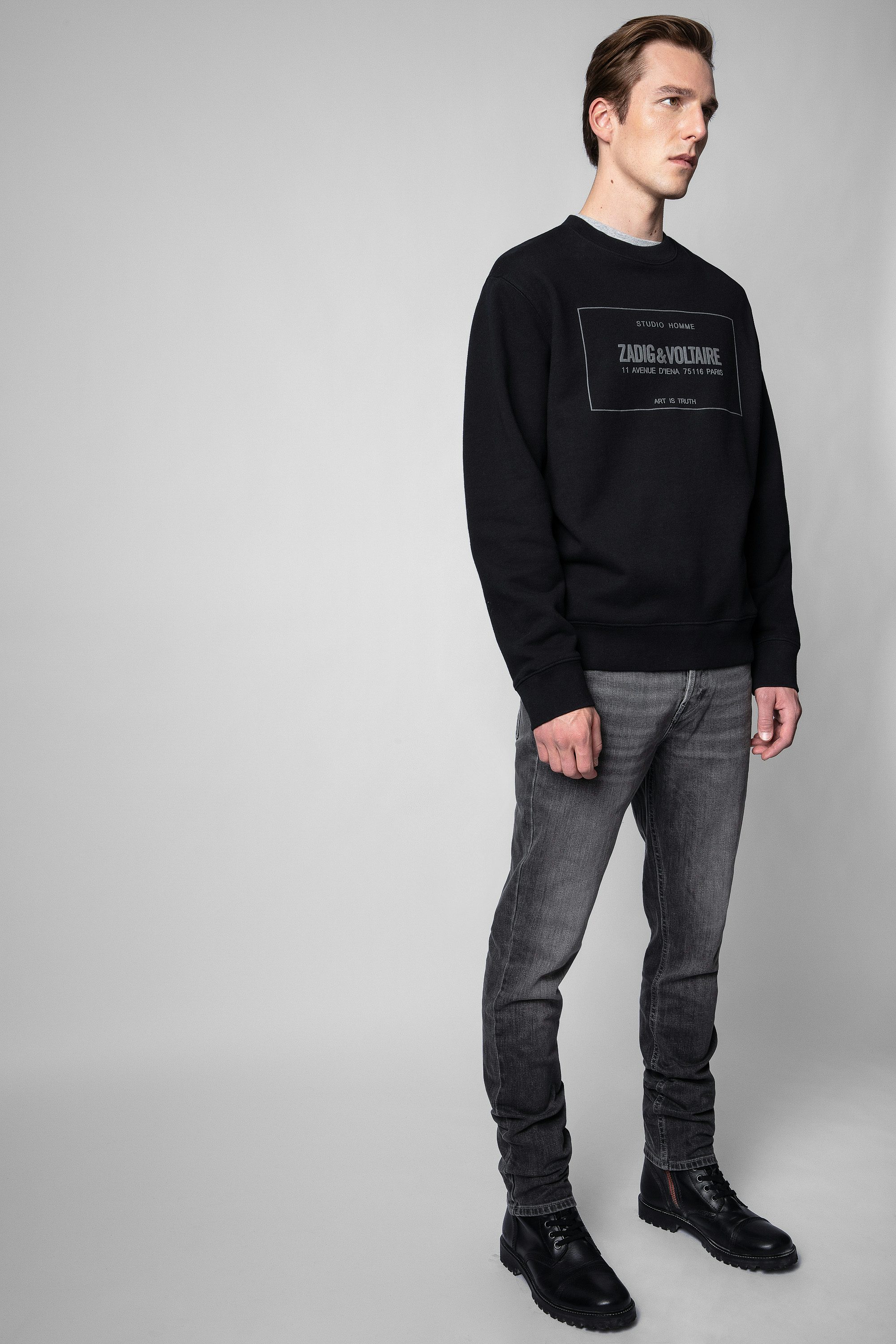 Felpa Simba Blason - Felpa da uomo in cotone nero con stemma stampato